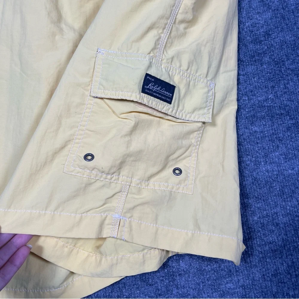 Polo Ralph Lauren Mens XL Yellow Lined Cargo Tie Swim Trunks Shorts 90s Y2K Pony